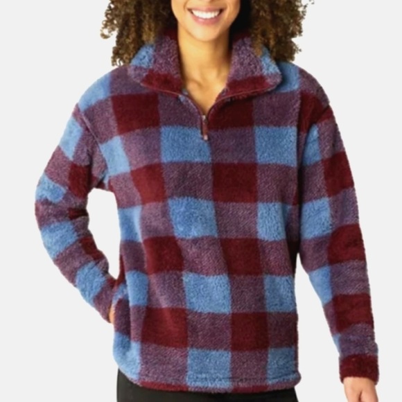 Eddie Bauer Women's Ultra Soft Fleece Quarter Zip Harbor Check Print Pullover M - Picture 1 of 11